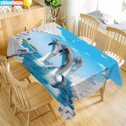 Underwater World 3D Tablecloth Dolphins Shark Christmas Animals Beach Washable Cloth Thicken Rectangular Wedding Table 210626
