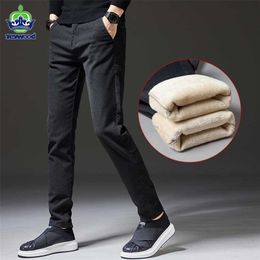 Jeywood Winter Men's Warm Casual Pants Business Fashion Slim Fit Stretch Thicken Grey Blue Black Cotton Trousers Male 211112