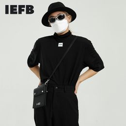 IEFB Men's Clothing Spring And Summer Korean Loose High Collar Label Design Solid Color Short Sleeve T-shirt 9Y5835 210524