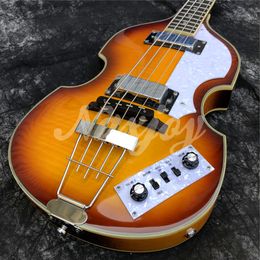 4 Strings Hofner McCartney H500/1-CT Contemporary BB2 Violin Guitar Vintage Sunburst Electric Bass Flame Maple Top & Back, 2 511B Staple Pickups