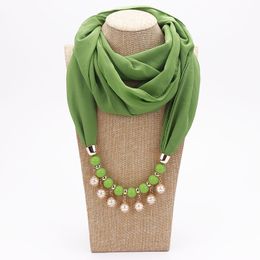 Jewelry Pendants Necklaces Scarf Solid Chiffon Hijab Beads Jewelry Circular Pendant Scarf Women Decorative Neckerchief