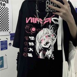 NiceMix vintage anime cartoon t shirt women clothes gothic tshirt streetwear print loose tops Korean summer black t-shirt 210324