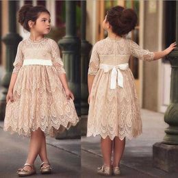 Elegant Sweet Baby Girl Princess Long Sleeve Dress Lace Floral Hollow High Waist Swing Tutu Vestidos Q0716