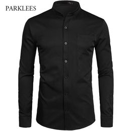 Black Men Shirt Red Shirt Men Royal Blue Mens Dress Shirts Pink Long Sleeve with Pocket Business Casual Social Men Masculina 2XL 210524