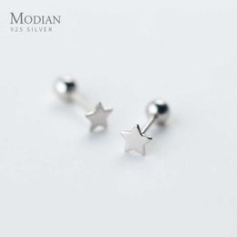 Real 925 Sterling Silver Stars And Bead Fashion Tiny Stud Earrings Classic Accessories For Women Jewelry 210707