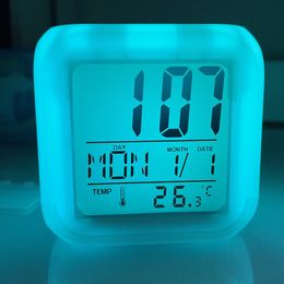 The latest desk clock, LED colorful color-changing square clock, silent snooze with temperature electronic luminous, support customized logo