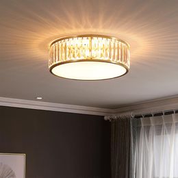 Modern Copper LED Crystal Ceiling Light Indoor Lighting Fixture Home Decoration Round Lamps For Living Room Bedroom Lights