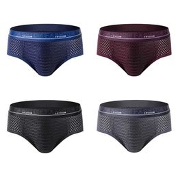 Mesh Men's Panties Underwear Ice Silk Men Briefs Sexy Man Underwear High Quality Men Underpants Brief Breathable Lingerie 4PCS 210707