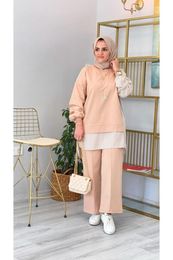 Ethnic Clothing Line Cotton Linen Open Coffee 2 Set Hijab Shirt Tunic Fitted Pantalon Sport Stylish Casual 100 Seasonal Turkey France