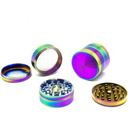 50pcs Rainbow 50mm 4 Layers Layer Herb Grinders Smoking Accessories Metal Tobacco Pattern Colorful Grinder Cigarette Crusher Hand Muller