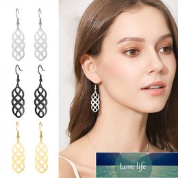 Skyrim Women Elegant Knot Long Dangle Earrings Polished Cutout Golden Black Stainless Steel Statement Drop Earring Jewelry Gift