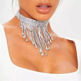 Chokers Luxury Tassel Rhinestone Choker Statement Necklaces For Women Fashion Chockers 2021 Collar Jewelry Party Wedding Necklace