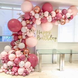 -Decoración de fiesta rosa oro globo guirnalda rosa globos arco arco feliz cumpleaños decoración chica boda novia baby shower suministros globos