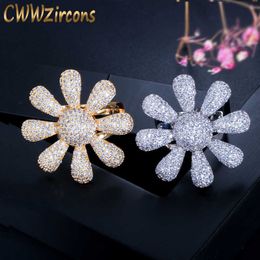 Blooming Flower Dubai Gold Color African Cubic Zirconia Bridal Big Prom Rings for Women Engagement Wedding Party R125 210714