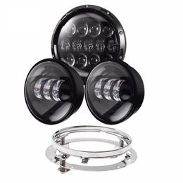 Car Headlights 4pcs 7inch LED Headlight With Amber Lighting Angel Eye 4.5inch Fog Lamp Mounting Bracket Ring