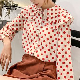 Autumn Fashion Women Tops Chiffon Blouses Long Sleeve Casual Polka Dot Clothing Sweet Ruffles Lady 5327 50 210508