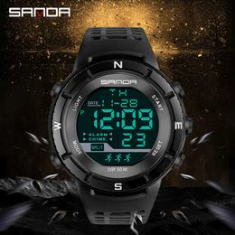 SANDA Brand Men's Countdown Stopwatch Outdoor Sport Watches LED Electronic Digital 50M Waterproof Wristwatch For Man Boy Watch G1022