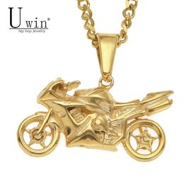 UWIN Stainless Steel Cool Pendant Fashion Punk Jewelry Gold Color Motorcycle Men's Hip hop Pendants Necklace Chain