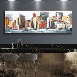 Abstract Canvas Painting The View Of The City Landscape Posters And Prints Wall Art Canvas Pictures for Living Room Home Decor