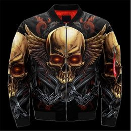 Mens Unisex 3D Bomber Jackets Trippy Skull Head Print Zipper Flight Jacket Casual Harajuku Women Streetwear Thick Coats 5 220301