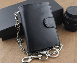 Wallet Men's fashion hight quality Real Leather Biker Trucker Rock Money Coins Short Chain Purse Black