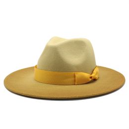Gradient Wide Brim New Style Church Derby Top Hat Panama Felt Fedoras Hat for Men Women artificial wool British style Jazz Cap