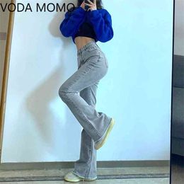 Casual Solid Flare Jeans woman For Girls Female Fashion Women's Vintage Denim Pants High Waisted Trouser Harajuku Capris 210922