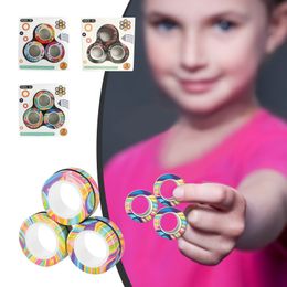 Christmas Magnetic Finger Ring Fidget Magnet Toys Magnetic Block Finger Hand Spinner Stacking Toy Set Magnetic Bracelet Magic Ring Gift