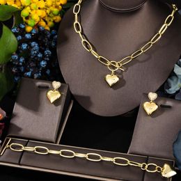 Earrings & Necklace High Quality Trendy Sparkly Vintage Golden Heart Pendant Bangle Ring Jewellery Set Brides Wedding Jewellery