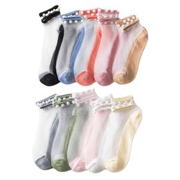 Party Favour Women Pearl transparent glass Silk women's socks thin cotton Sexy Lace Mesh Fishnet Elasticity Ankle