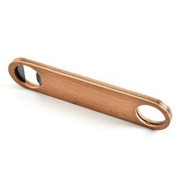 Stainless Steel Portable Bartender Bottle Opener Wood Handle Handheld Flat Wine Beer Soda Glass Cap Bottles Openers Home Kitchen B180d