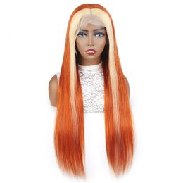 Ishow Brazilian Straight 13x1 T Part Human Hair Wigs Orange Ginger Blonde 613 Colour Remy Pre Plucked Transparent Lace Front Wig For Women Girls All Ages 8-28inch