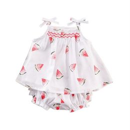 2pcs Kids Baby Girl Newborn Watermelon Sleeveless Strap Shirt Tops+Lace Pants Outfit Cute Infant Girls Clothes Set 210326