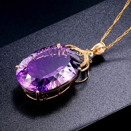 Pendants Necklace Gold Plated 36ct Amethyst Colour Oval Crystals Hanger Chaining Lady Necklaces Weddding Jewellery 694 R2