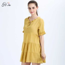 H.SA Summer Yellow Dresses Vintage Cascading Ruffles Midi Vestidos Robe Bow Neck Harajuku Party Dress Kawaii Ukraine Robe 210716