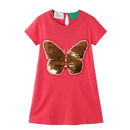 Jumping Metres Top Brand Beading Butterfly Princess Dress for Girls Summer Clothing Cotton Party Animals Baby Dresses 210529