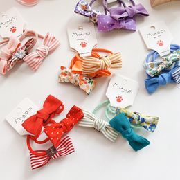 3 Pcs New Korea Simple Fabric Floral Lattice Bow Children's Rubber Band Hair Rope Fashion Sweet Girl Ponytail Hair Accessories