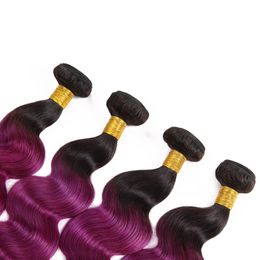 -10A Capelli brasiliani Ombre Color Capelli per capelli Estensioni 3bundles con chiusura T1B / Purple T1B / 99J Body Wave Capelli umani Dritto