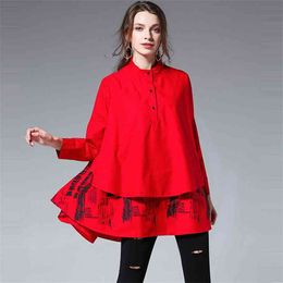 Europe Pluz Size Shirts Women Spring Cotton Casual Wild Ladies Blouses and Tops Long Sleeve Fashion Clothing 210615