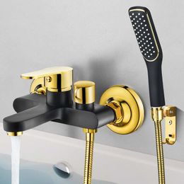 wall mounted bath mixer taps Australia - Bathtub Shower Set Wall Mounted Gold and White Bathtub Faucet, Bathroom Black gold Cold and Hot Bath Shower Mixer Taps Brass