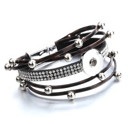 PU Leather Magnetic Buckle Snaps Bracelet Jewelry Multilayers 18mm Ginger Snap Buttons Chunk Punk Charm Wristband