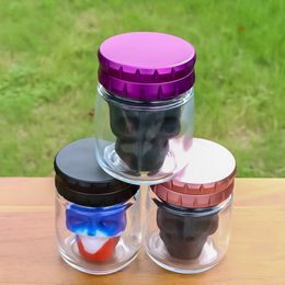 Colorful Smoking Skull Silicone Stash Cases Herb Tobacco Multi-function Spice Miller Grinder Crusher Grinding Chopped Hand Muller Cigarette Glass Storage Tank Jar