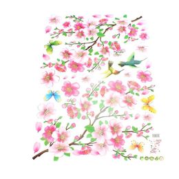 Wall Stickers TV Background Mural Home Decor Removable Living Room Art DIY Bird Peach Blossom Flower