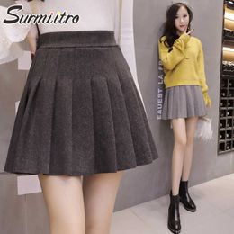 SURMIITRO Autumn Winter Woollen Mini Pleated Shorts Skirt Women Japanese Korean Style Black High Waist A Line Skirt Female 210712