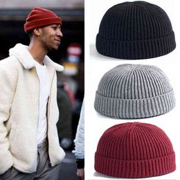 Unisex Winter Knitted Beanie Hat Casual Beanies for Men Women Cotton Fall Hat Fashion Solid Docker Cap Y21111