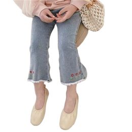 Girls' jeans spring children's pants casual trousers slim stretch flared P4502 210622