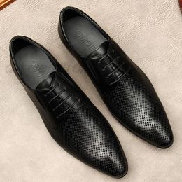 Genuine Leather Mens Dress Shoes Oxfords Business Office Pointed Black Lace-Up Italian Mens Formal Shoes Suit Leather Shoes
