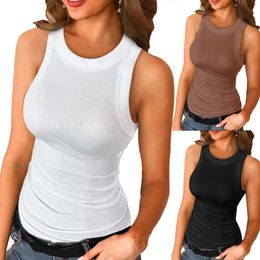 Women Casual Solid Colour SleevelO Neck Ribbed Vest Bottoming Top Blouse X0507