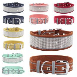 Sturdy Comfortable Suede Fibre Crystal Dog Collars Glitter Rhinestone Medium large Dogs Cats Collar Zinc Alloy Buckle Reflective Fashion Pet Gift S/M/L TH0080