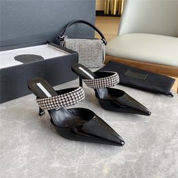 2021 Ladies Dress Shoes Rhinestone Hairy High Heels Sexy Pointed Toe Stiletto Muller Shoe Baotou Slipper 35-40